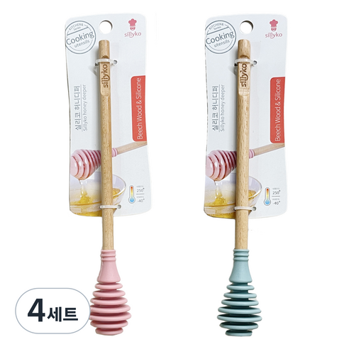 라쿠친 허니디퍼 꿀뜨개 꿀스푼 2종 세트 20.5cm, 민트 + 핑크, 4세트