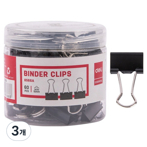 델리 강력고정 더블클립 블랙 6호 15mm, 특소, 60개입, 3개