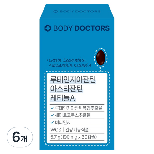 바디닥터스 루테인지아잔틴 아스타잔틴 레티놀A 5.7g, 30정, 6개