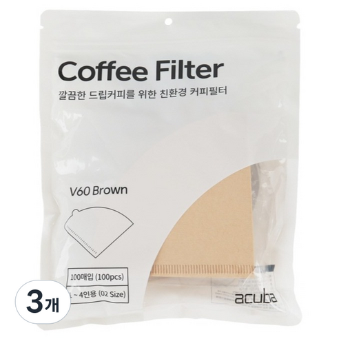 아쿠바 커피필터 V02 브라운, 3개, 100개입