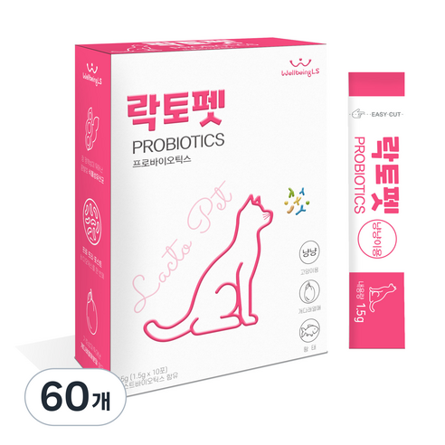 락토펫 고양이 영양제 스틱형, 장건강/유산균, 1.5g, 60개