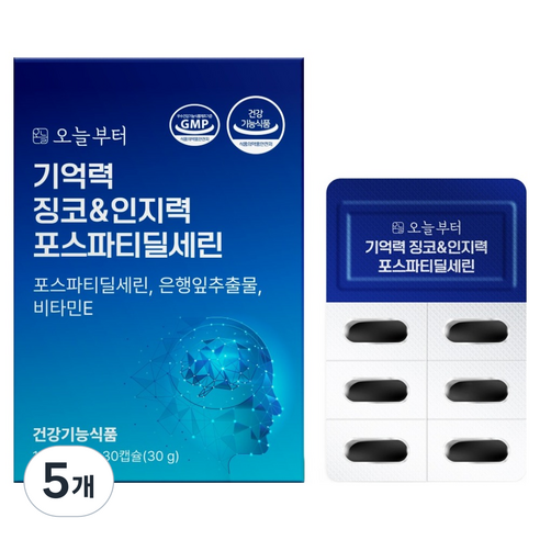오늘부터 기억력 징코&인지력 포스파티딜세린, 30정, 5개