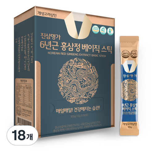 개성고려삼인 진삼명가 6년근 홍삼정 베이직 스틱, 300g, 18개