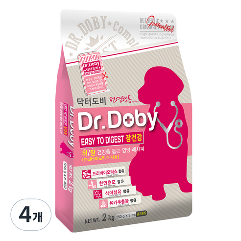 닥터도비 강아지 기능성 사료, 장건강/유산균, 2kg, 4개