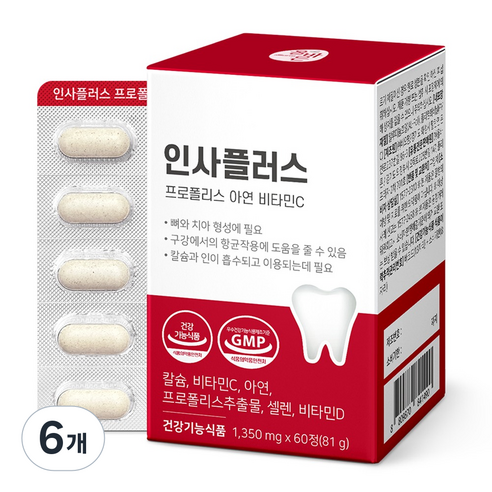올바른건강식품 인사플러스 프로폴리스 아연 비타민C, 60정, 6개