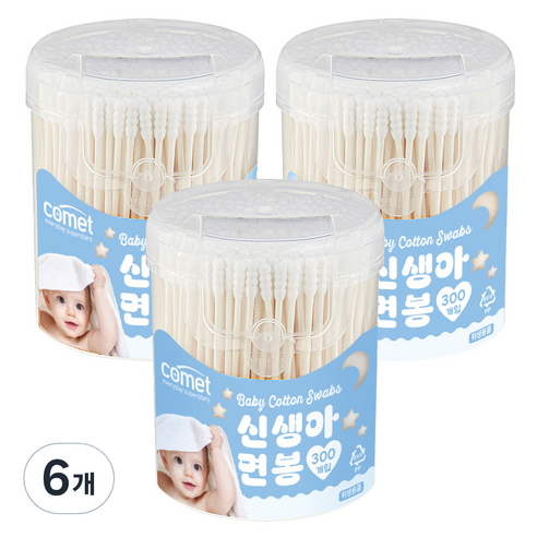 코멧 신생아 면봉, 6개, 300개입