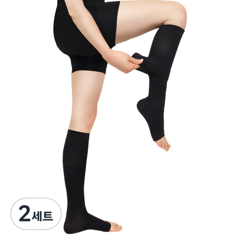 원더워크 프리미엄 의료용 이지 발트임 압박스타킹 블랙, 2개, 종아리/무릎형