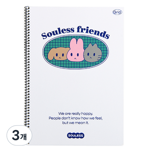 dailylike 스프링 노트, 01 Souless friends Grid, 3개