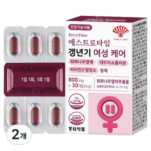 동화약품 에스트로타임 갱년기 여성 케어 회화나무열매 대두이소플라본 비타민D 영양제, 30정, 2개