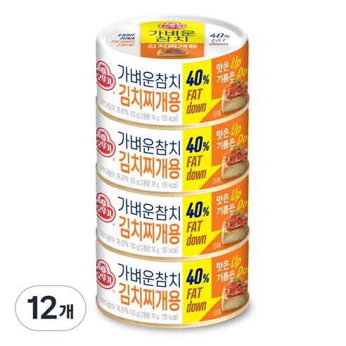 오뚜기 가벼운 참치 김치찌개용, 100g, 12개