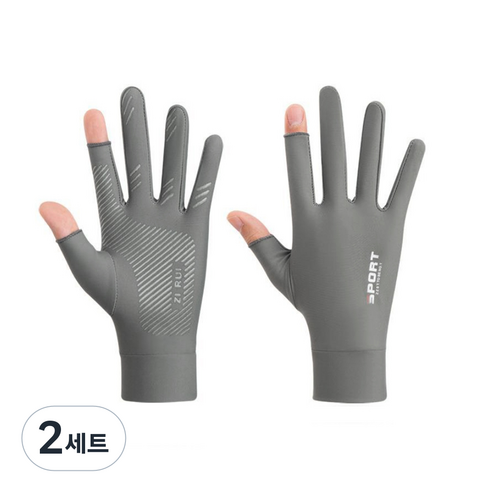 이츠굿텐 여성용 햇빛 차단 미끄럼 방지 손보호 반장갑, 그레이, 2세트