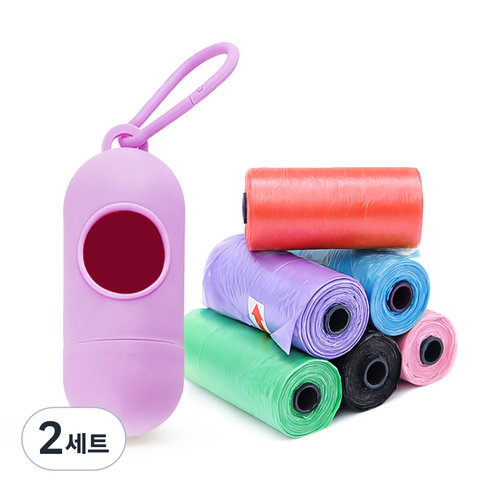 펫투비 반려동물 배변 봉투 케이스 + 리필백 세트, 퍼플 + 랜덤 발송, 90개입, 2세트