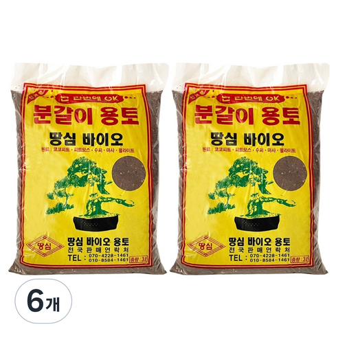 땅심 원예용 분갈이흙, 6개, 3L