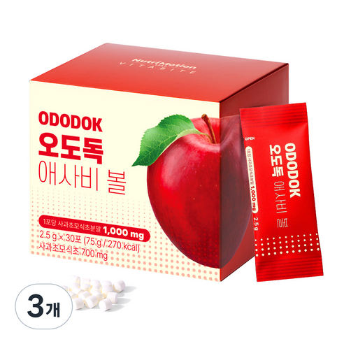 뉴트리모션 비타바이트 오도독 애사비볼 애플사이다비니거 사과초모식초 30p, 3개, 30회분
