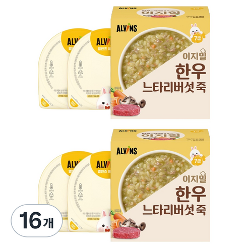 엘빈즈 이지밀 실온 중기 7 10개월 이유식, 한우느타리버섯, 110g, 16개