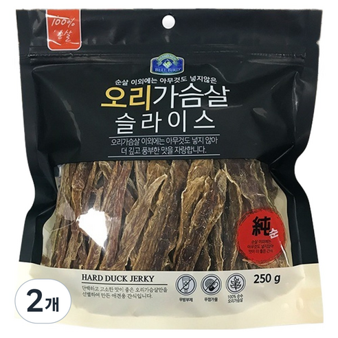 벨버드 강아지 순살가득 슬라이스, 오리가슴살, 250g, 2개