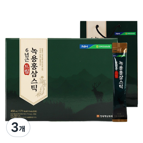 농협 드림녹용 홍삼스틱 10p + 쇼핑백, 450ml, 3개