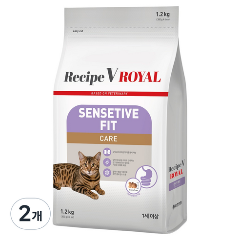 유한양행레시피브이 고양이 로얄 센서 핏 케어 기능성사료, 소화+장건강, 1.2kg, 2개
