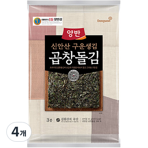 양반 구운생김 곱창돌김 5매 x 3봉, 45g, 4개 - 전장김 | 쿠팡