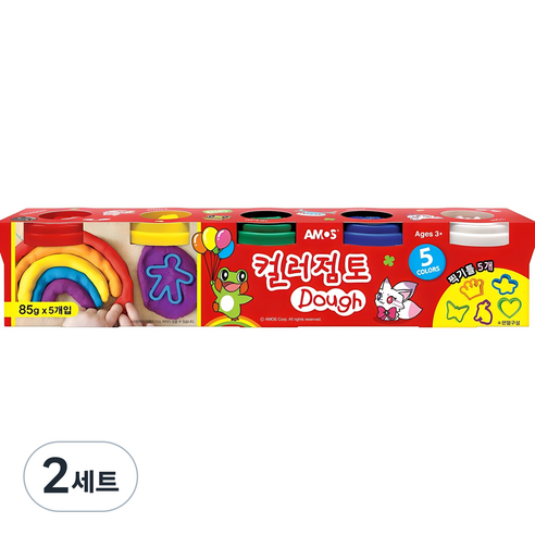 아모스 칼라점토 5색, 빨강 + 노랑 + 초록 + 파랑 + 흰색, 85g, 2세트