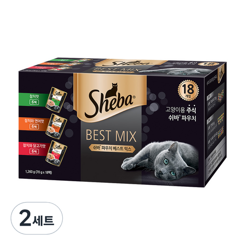 쉬바 12개월 이상 고양이 베스트 믹스 주식파우치 3종 x 6p 세트, 1.26kg, 2세트