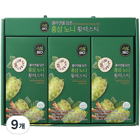 올바이오 홍삼 노니 활력스틱 15p, 300g, 9개