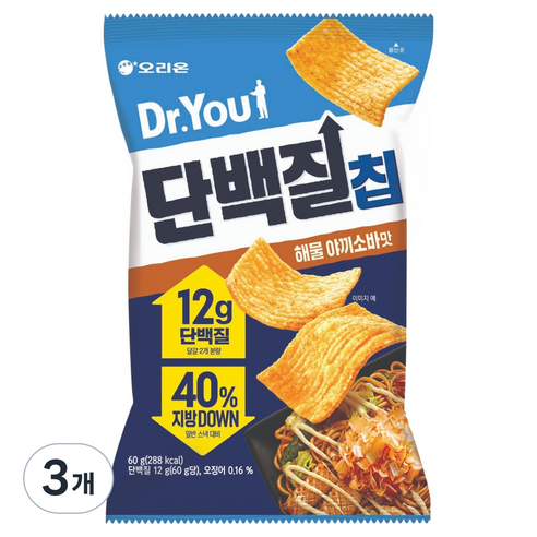 닥터유 단백질바 오리온 단백질칩 해물야끼소바맛, 60g, 3개