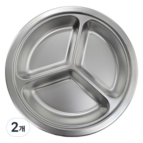 원리빙 스텐 3칸 원형 나눔접시 중 21.5cm, 실버, 2개