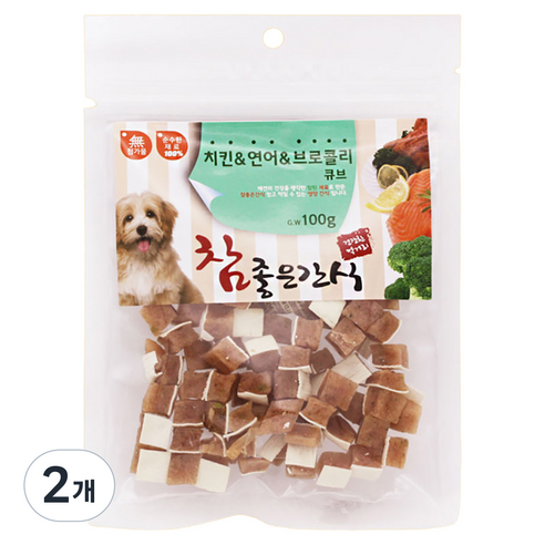 참좋은간식 강아지 치킨연어큐브 간식, 100g, 브로콜리맛, 2개