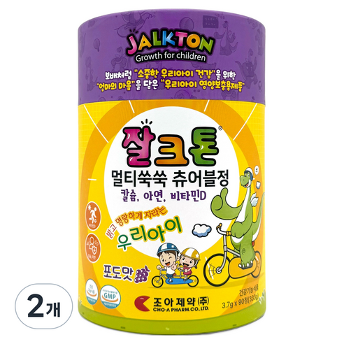 잘크톤 멀티쑥쑥 츄어블정 포도맛 3.7g, 90정, 2개