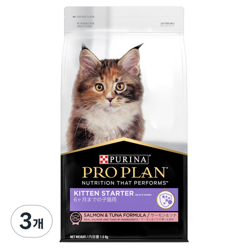 프로플랜 키튼 스타터 기능성 사료, 1.5kg, 3개