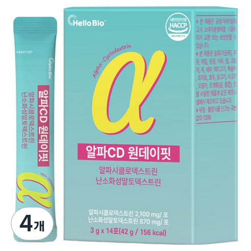 헬로바이오 알파CD 원데이핏 알파시클로덱스트린 난소화성 말토덱스트린, 42g, 4개