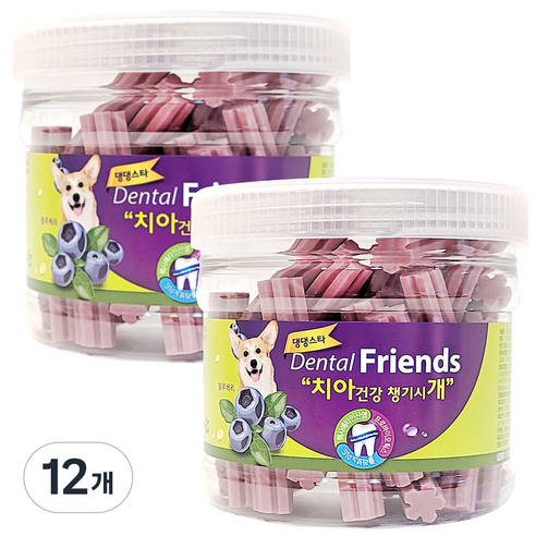 댕댕스타 강아지 덴탈프랜즈 치아건강 챙기시개 간식, 블루베리, 300g, 12개