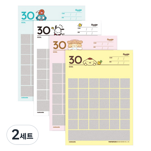 모트모트 산리오캐릭터즈 디데이보드30 4종 세트, 폼폼푸린 + 시나모롤 + 포차코 + 한교동, 2세트