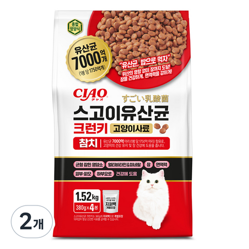 챠오츄르 전연령 고양이 스고이 유산균 크런키 건식사료, 참치, 1.52kg, 2개