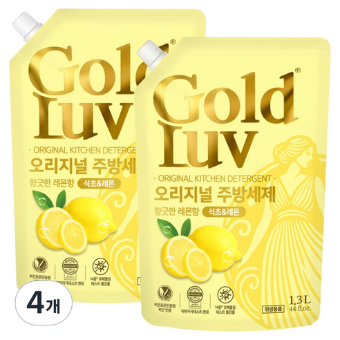 골드럽 오리지널 식초 레몬 주방세제 레몬향 리필, 4개, 1.3L