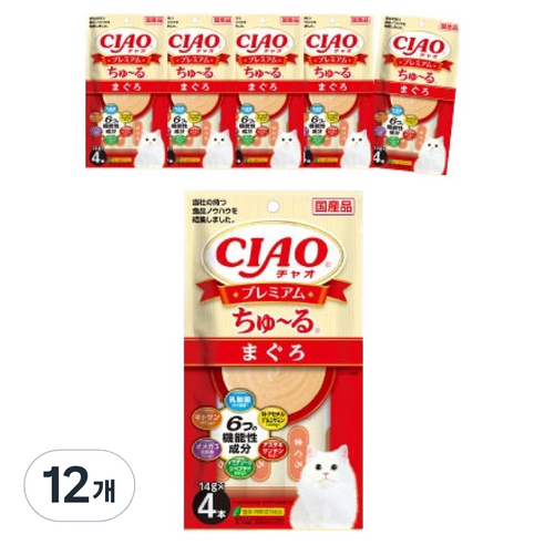 챠오츄르 고양이 프리미엄 짜먹는 간식 4p, 참치, 56g, 12개