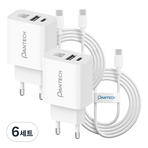 팬택 25W 2포트 초고속충전기 + 45W CtoC 케이블 2m 세트, 6세트, 화이트