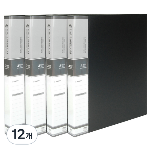 마이다스 PP칼라 O링 바인더 3공 민 2cm A4, 흑색, 12개
