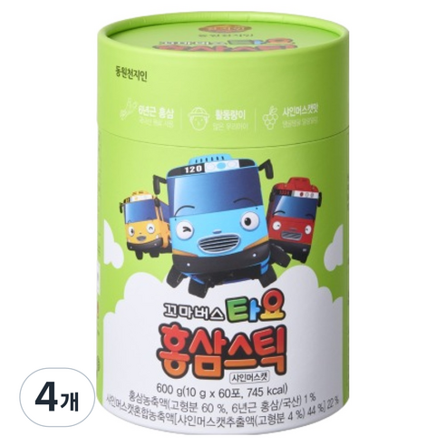 천지인 꼬마버스타요 홍삼스틱 샤인머스캣, 60회분, 4개