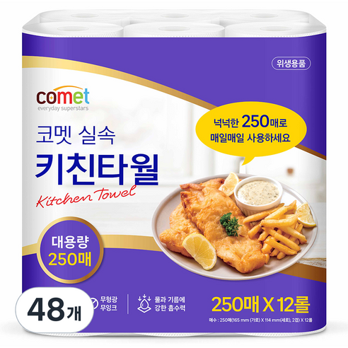 코멧 다용도 실속 키친타월 250매, 48개 솔직 후기 | 실사용자 리뷰 분석 썸네일