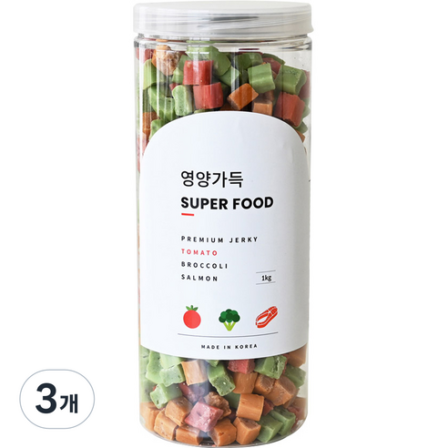 제로랩스 강아지 국내산 영양가득 져키, 혼합맛(토마토/브로콜리/연어), 1kg, 3개