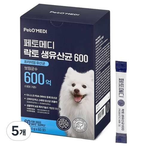 페토메디 강아지 락토 보장균 600억 영양제 60포, 60g, 장건강/유산균, 5개