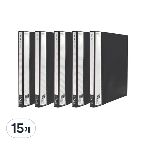 인디 클리어파일 A4 20매, Black, 15개