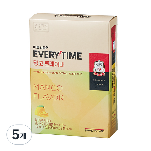 에브리타임 정관장 망고 플레이버 20p, 5개, 200ml