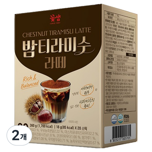 꽃샘 밤티라미수 라떼, 2개, 20개입, 18g