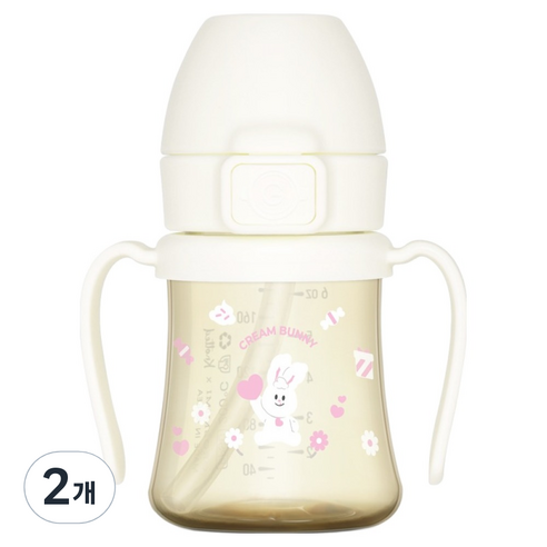 그로미미 노티드 PPSU 유아용 빨대컵 1단계, 200ml, 2개, 밀크