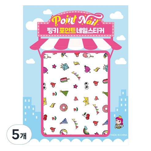 핑키통키 키즈 포인트 네일스티커, BN-16(도넛파티), 5개