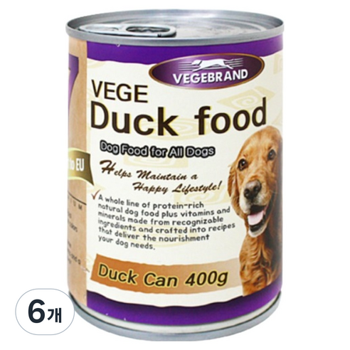 베게브랜드 강아지 통조림 대용량 캔, 오리, 400g, 6개