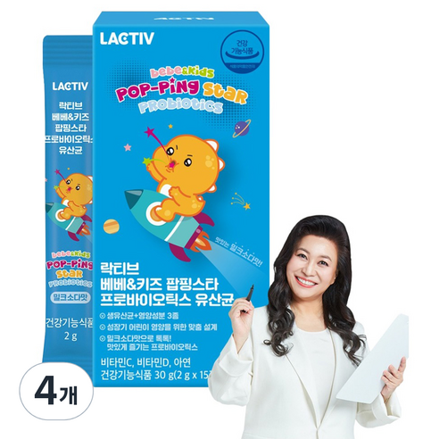 락티브 베베 키즈 팝핑스타 프로바이오틱스 유산균 15p, 30g, 4개